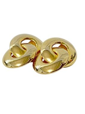 1980s Gold Interlocking Knot Clip-On Earrings chunky goldtone